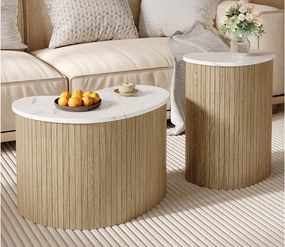 Zestaw 2 nowoczesnych stolików kawowych - faktura marmuru - wygląd drewna - Nieregularny design - MDF - Kolor naturalny