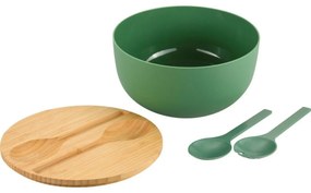 Kesper 58471 Miska sałatkowa z sztućcami ibambusową pokrywką 24 cm, zielona