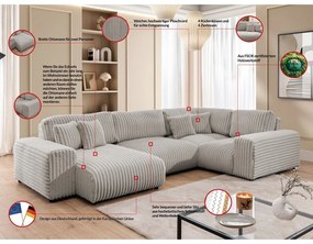 Jasnoszary sztruksowy narożnik (prawostronny/w kształcie litery U) Justin – Ropez