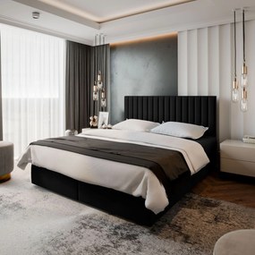 Masseno Łóżko kontynentalne BRESEL z pojemnikiem na pościel 180x200 cm - Czarny, KRONOS 07