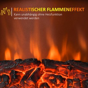 HOMCOM Wolnostojący kominek elektryczny, efekt płomieni, 2 tryby grzania 1000 W/2000 W, hartowane szkło, biały, 36,5x24x45,5 cm | Aosom PL