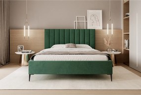 Mona SLIM III w tkaninie VELUTTO, Wygodne łóżko tapicerowane - Ergonomiczne podparcie pleców 160x200 cm, Zielony