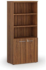 Szafa biurowa kombinowana PRIMO WOOD, drzwi na 2 poziomach, 800 x 420 x 1781 mm, orzech