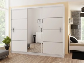 Szafa Przesuwna NASUS 250 cm z Lustrem Szafa Trzydrzwiowa z Szufladami Biała