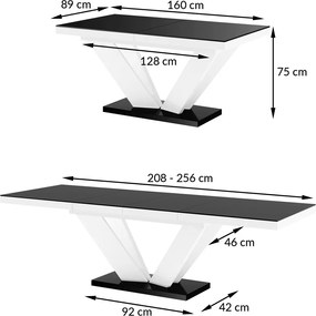 Rozkładany stół z czarnym blatem i białą podstawą Viva 2