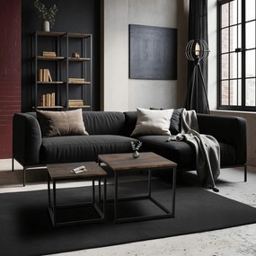 Zestaw Stolików Kawowych RIS Dąb Rustykalny/Czarny do Salonu Loft