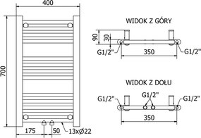 Mexen Mars grzejnik łazienkowy 700 x 400 mm, 238 W, czarny - W110-0700-400-00-70