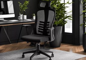 Ergonomiczny fotel burowy obrotowy Komoso – regulowany zagłówek, podłokietniki 3D