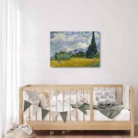 Obraz na szkle - Vincent van Gogh, Wheat Field with Cypresses, reprodukcje (70x50 cm)