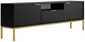 Szafka RTV z szufladą i drzwiczkami 175 cm czarny + złoty - Pascal 6X