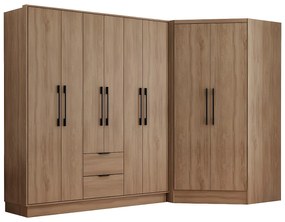 Szafa narożna 8-drzwiowa z 2 szufladami - szer. 263 cm - Naturalny - FEOVA