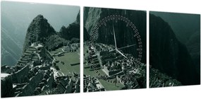 Obraz - Lamy w Machu Picchu w Peru (z zegarem) (90x30 cm)