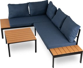 Zestaw Mebli Ogrodowych NORMAN Granatowy/Czarny Narożnik Stolik Tarasowy Metalowy Nowoczesny