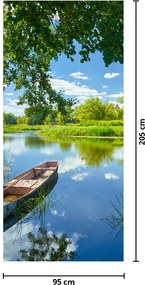 Fototapeta na drzwi - Letnia rzeka z łodzią (95x205cm)
