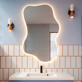 Lustro dekoracyjne o nieregularnym kształcie z podświetleniem FLOW Lift LED | Różne rozmiary | Różne kolory : Kolor tafli szkła - Srebrny, Rozmiar - 100 x 127 cm
