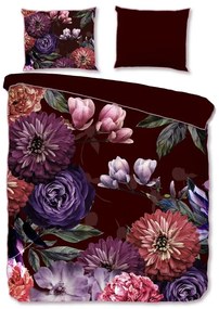 Bordowa pościel jednoosobowa z bawełny organicznej Descanso Gerbera, 140x220 cm