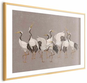 Plakat Taniec żurawi 60x40 cm z ramą złotą z marginesem ARTGEIST B