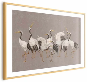 Plakat Taniec żurawi 90x60 cm z ramą złotą z marginesem ARTGEIST B