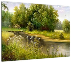 Obraz - Rzeka przy lesie, obraz olejny (70x50 cm)