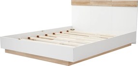 Łóżko podwójne wiszące drewniane z wezgłowiem - 160 x 200 cm - dąb sonoma + biel