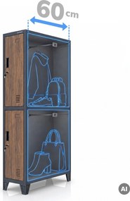 Szafka ubraniowa metalowa pracownicza głęboka 2-drzwiowa antracyt/orzech, 292x1720x600 mm: BARTEK 1 Plus D600 Eco Design