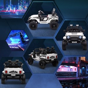 AIYAPLAY Elektryczny samochód dla dzieci z łagodnym zawieszeniem, sterowalny zdalnie, LED, klakson, 12V silniki, z tworzywa sztucznego i metalu, Biały