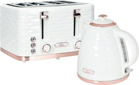 HOMCOM Zestaw czajnika i tostera 2 w 1, 7 poziomów zrumienienia, funkcje rozmrażania i podgrzewania, Kremowo-biały