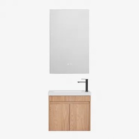 Zestaw Wiszących Mebli Łazienkowych Zintegrowany Z Umywalką Narek Popielaty Brąz & Prostokątny Led I Przeciwmgielny 55x90 Cm Riben & ↔︎ - Sklum