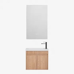 Zestaw Wiszących Mebli Łazienkowych Zintegrowany Z Umywalką Narek Popielaty Brąz & Prostokątny Led I - Sklum