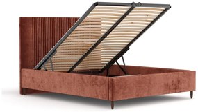 Ceglaste tapicerowane łóżko dwuosobowe ze schowkiem ze stelażem 180x200 cm Etero – Maison de Rêve