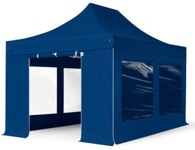 TOOLPORT 3x4,5 m Namiot Ekspresowy, PREMIUM Stal 40mm, ze ścianami bocznymi, okna panoramiczne, niebieski - (600046)