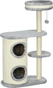 PawHut Drapak dla kotów z tonną do drapania, 1 łóżko i zabawka dla kota, 59 cm x 35 cm x 100 cm, Szary