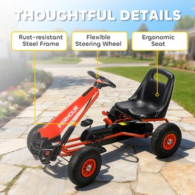 AIYAPLAY Gokart na pedały dla dzieci, regulowane siedzenie, opony EVA, hamulec, sprzęgło, 3-8 lat, Czerwony