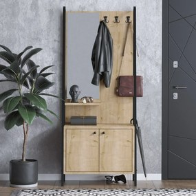 Wieszak z półką na buty Lumi Oak and Black