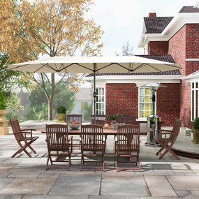 Outsunny Podwójny Parasol 436 x 260 cm, Stal z Ochroną UV z Korbką, Beżowy