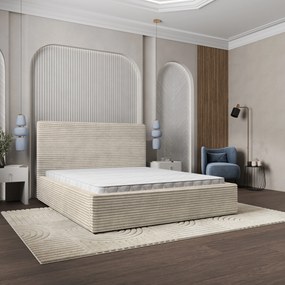 Masseno Łóżko Tapicerowane MIRETTI z pojemnikiem na pościel 200x200 cm - Kremowy, TILIA 03