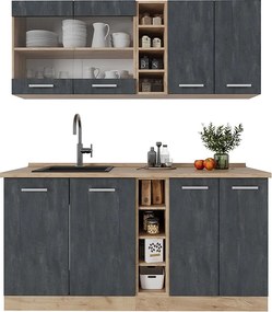 Pojedyncza kuchnia czarny beton/złoty dąb 160x46x81.6 r-line