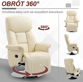 HOMCOM Fotel relaksacyjny, funkcja leżenia, wygląd skóry, podnóżek, do 150 kg, 78 x 80 x 109 cm, Kremowy | Aosom PL