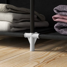 HOMCOM Szafa z Tkaniny, Rozwiązanie Przechowalnicze, 8 Półek, 2 Drążki na Ubrania, Czarny