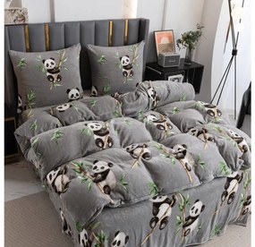 PrzytulneMieszkanie.pl PrzytulneMieszkanie.pl Pościel z mikropluszu HAPPY PANDA szara Rozmiar pościeli: 70 x 80 cm | 140 x 200 cm
