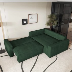 Masseno Narożnik ERONIS z funkcją spania i pojemnikiem na pościel Narozniki L, Rozkładana sofa - Zielony, POSO 14