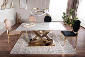 Stół glamour z ceramicznym blatem i złotą podstawą Hermes