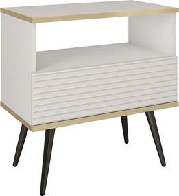 Stolik nocny: biały, nogi czarne, 54 x 59 x 39 cm, fronty ryflowane