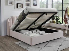 Łóżko ze skrzynią 160 × 200 cm z zagiętym zagłówkiem – Welurowe – Różowe – TEOMIS