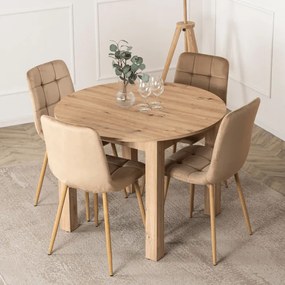 Krzesło Tapicerowane do Jadalni FREDY Beżowe Welurowe Nowoczesne Loft