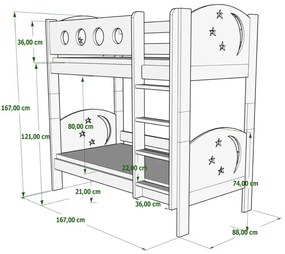 Drewniane łóżko piętrowe z gwiazdkami sosna - Mimi 4X 160x80 cm
