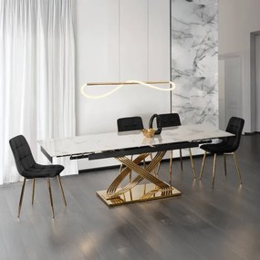 Stół Rozkładany Prostokątny IBIZA 160-240 cm Ceramiczny Biały Marmur/Złoty do Jadalni Nowoczesny Glamour