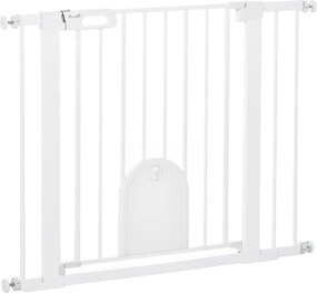 PawHut Regulowana bramka dla zwierząt, z małymi drzwiami, stal, tworzywo sztuczne, biały
