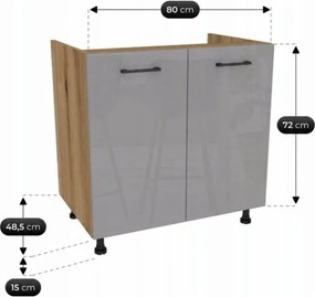 Zestaw Mebli Kuchennych MODERN 170 cm Dąb Artisan/Szary Połysk Ryflowany Nowoczesny