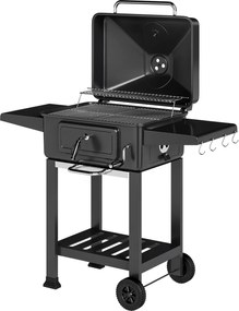 Outsunny Grill węglowy BBQ Smoker z pokrywą, termometrem, regulowaną tacą na węgiel, rusztem, bocznym stołem i szufladą na popiół | Aosom PL